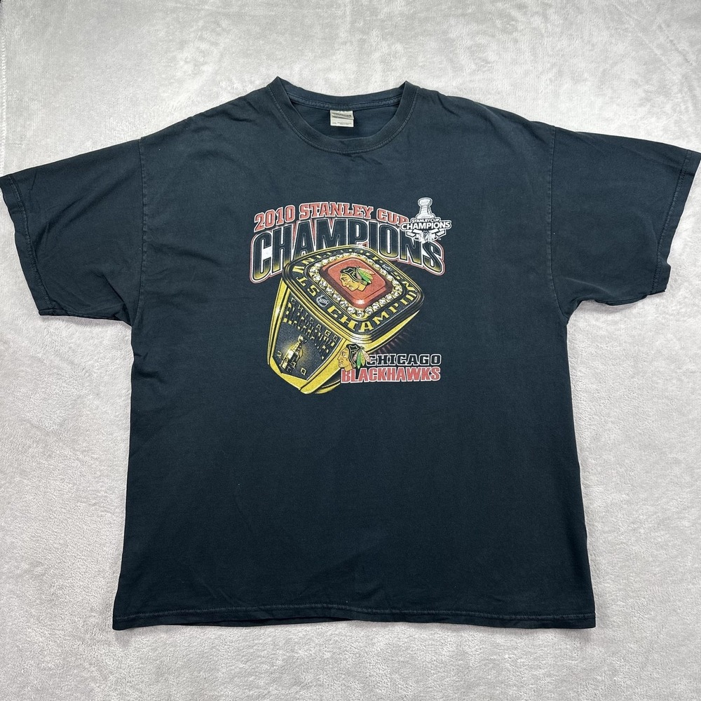 Chicago Blackhawks Shirt Mens 2XL Black NHL Hockey 2010 Stanley Cup Gildan